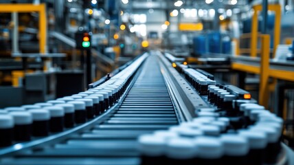 Obraz premium Automated assembly line with real-time sensors factory industrial process high-tech environment close-up view