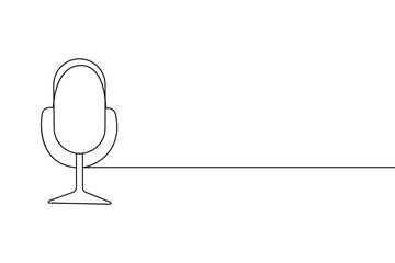 Obraz premium Microphone continuous one line drawing and, Microphone icon isolated flat vector illustration