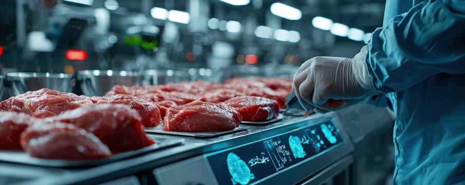 Optimizing Storage for Food Safety and Quality Assurance concept. Processing meat in a modern food processing facility.