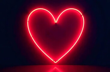 Valentine's Day. Neon Heart Sign with String Lights on Dark Background. Modern background for greetings