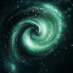 Mesmerizing Green Spiral Galaxy: An Abstract Cosmic Dance of Light and Color, A Stunning Display of the Universe's Beauty,  A Breathtaking Artistic Exploration of the Cosmos