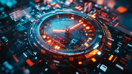 Digital technology binary code data clock and numbers realm fiber optic 