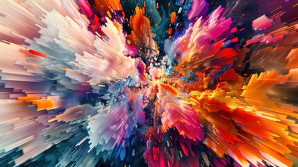 a kaleidoscopic explosion of colors and geometric shapes, swirling in a mesmerizing dance of abstraction, white space in the center of the page for text