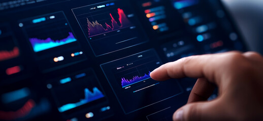 Fototapeta premium Analyzing data trends digital workspace interactive dashboard modern technology close-up view data visualization techniques