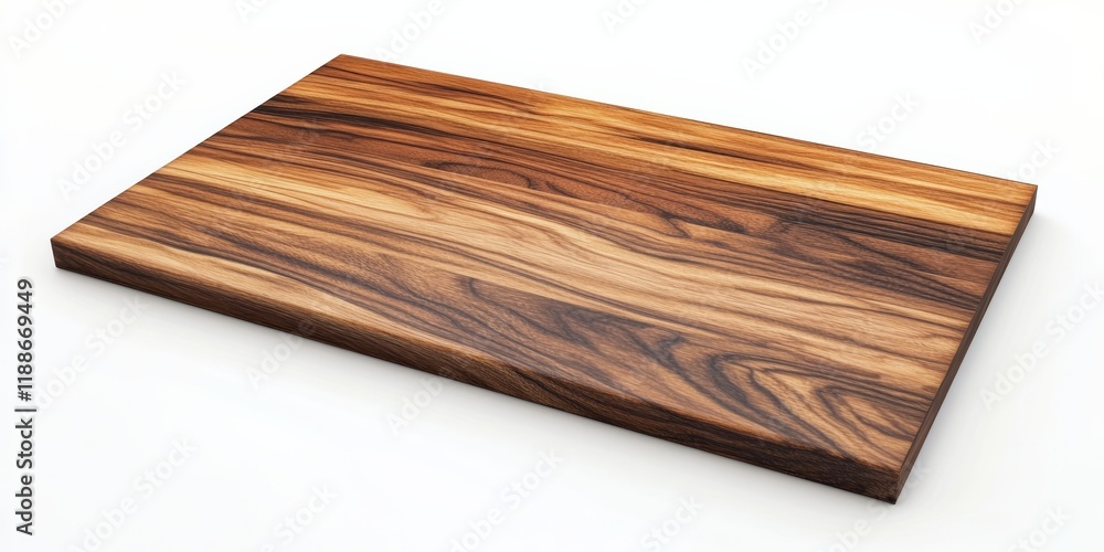 Poster 3d image of a wooden table top with smooth, polished surface and intricate grain pattern, isolated f