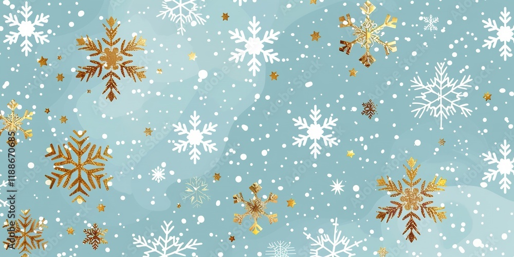 Fototapete golden snowflakes are shown in close-up on a sky blue background that is studio-clean, with enough o