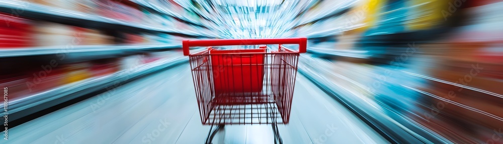 Aufkleber a dynamic image of a shopping cart in motion, creating a sense of speed and excitement in a vibrant 