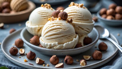 Indulgent close-up of fresh hazelnut ice cream