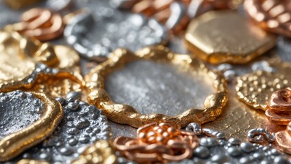 Intricate close-up of gold silver and copper alloy