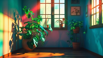 Light and shadows cast by plant and window