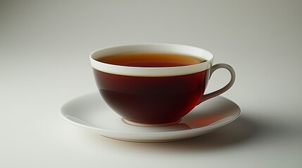 A cup of hot tea on a saucer.