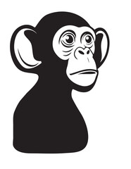 A monkey head silhouette vector style with white background.