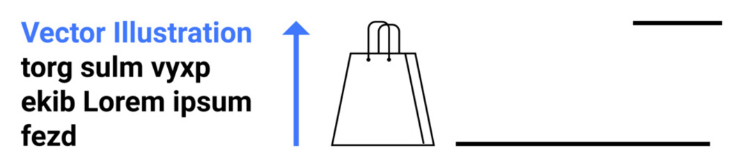 Simple shopping bag representation with minimalistic blue arrow pointing upward, suggesting growth or increase in shopping or retail. Ideal for e-commerce, sales growth, retail business, online