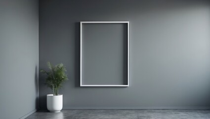 Minimalist scandinavian interior with grey wall and frame