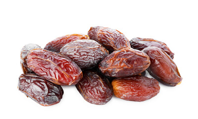 Many tasty dried dates isolated on white