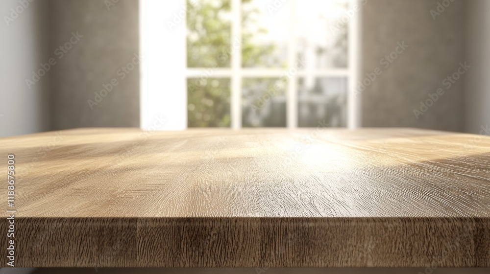 Poster high-quality 3d representation of a wooden table top in a neutral setting, focusing on its texture a