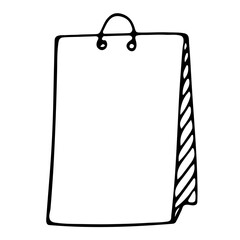 Tall and wide paper gift bag. Holiday gift bag. Paper shopping bag. Black line illustration in doodle style. Isolated on white background. Holiday element clip art.