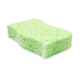 One green sponge isolated on white. Cleaning tool