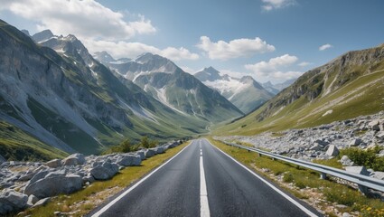 Naklejka premium Mountain road fragment with expansive sky above