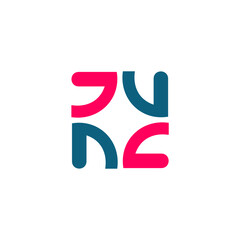 A square-shaped logo with four curved elements, two in red and two in blue, creating a dynamic and interconnected design.