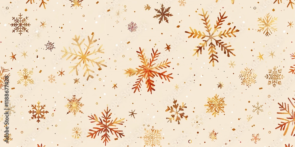 Poster golden snowflakes are displayed in close-up on a yellow background that is studio-clean with enough 