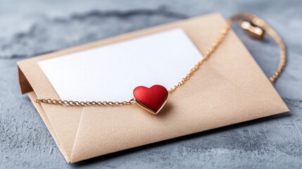 Elegant Heart Bracelet on Brown Envelope with Blank Card for Gifts