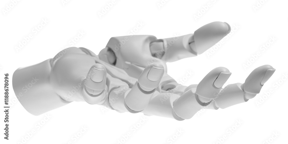 Poster artificial intelligence. robot hand gesturing on white background