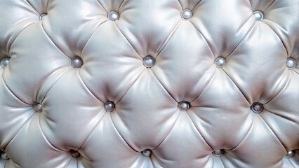 Fototapeta premium Diamond Tufting Upholstery Pearl Button Texture, Beige Leather, Closeup, Background, Furniture Upholstery, Texture