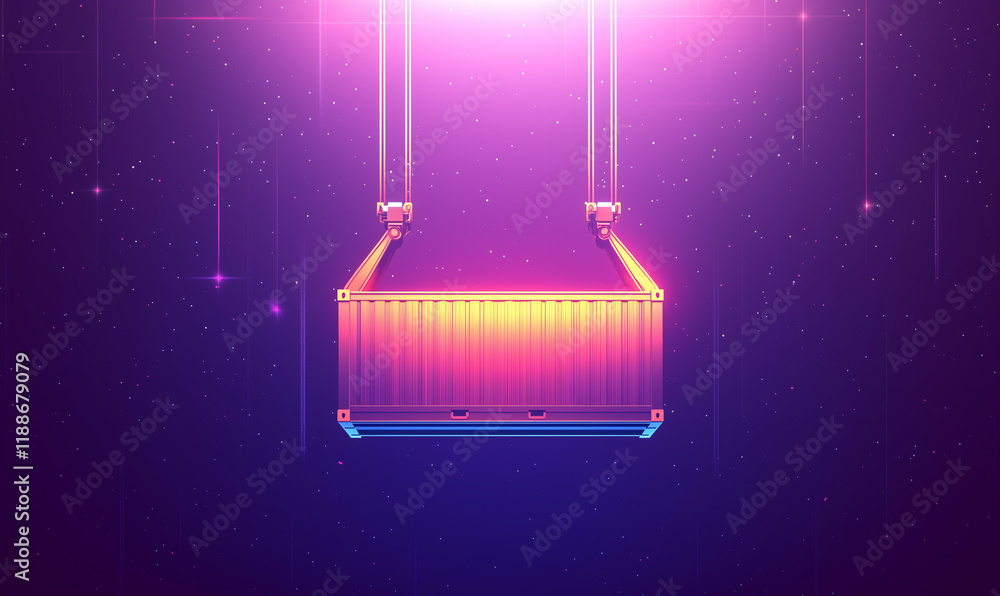 Poster a vibrant digital rendering of a suspended container against a cosmic background.