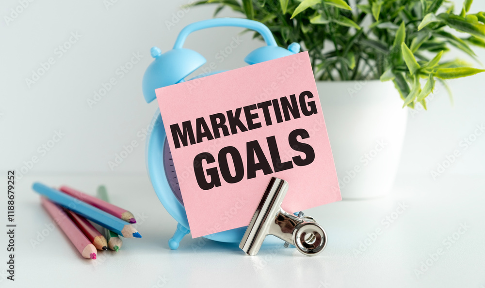 Poster marketing goals clock with time to plan text on the lithe background