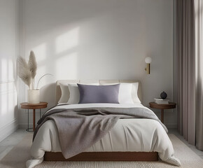 Aesthetic elegant minimalist modern interior design. Clear mock up empty wall for decoration in the apartment. Copy space in the room. Neutral palette of natural colors.