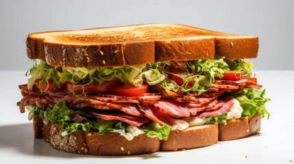 Deliciously stacked sandwich with layers of fresh ingredients and toasted bread showcasing a hearty meal option