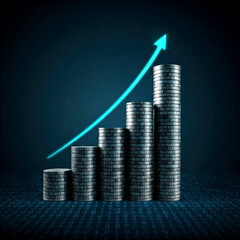Abstract money growth with digital binary codes forming a rising chart