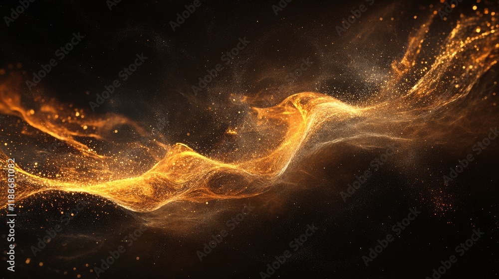 Poster abstract wave design with network particles on dark background featuring big data visualization and 