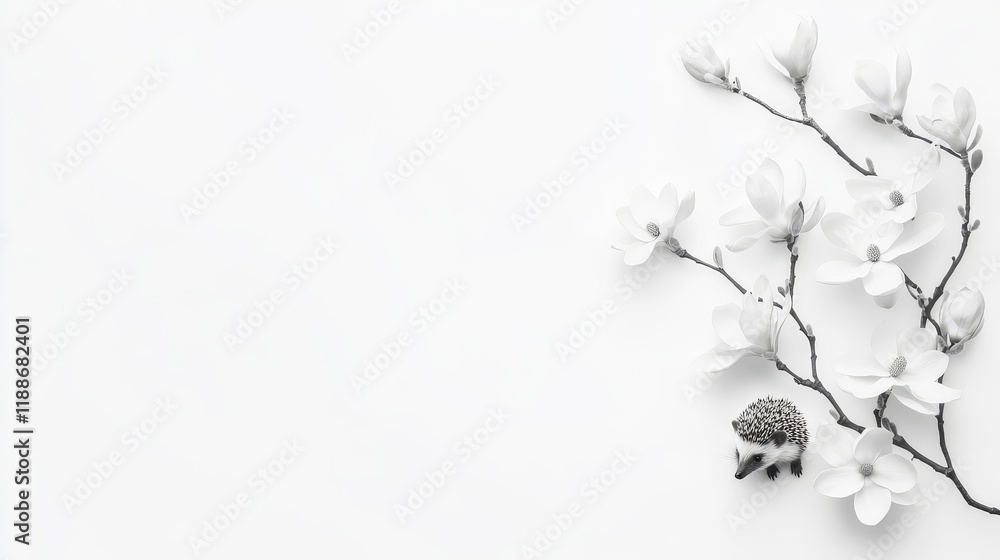 Aufkleber delicate white flower branch with subtle details on soft background, perfect for minimalistic and el