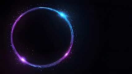 Obraz premium Template for text : Blue and purple neon glowing glare circle with rays. Frame isolated on black background Generative AI