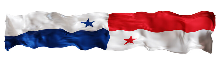 Stylized flag of Panama waving in the wind on transparent background. Footer, header or divider. Cut out wide, panoramic element. Banner for patriotic themes or national event promotions. 3D.
