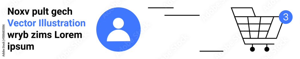 Aufkleber user profile icon in blue, text elements, and shopping cart with a notification badge indicating thr