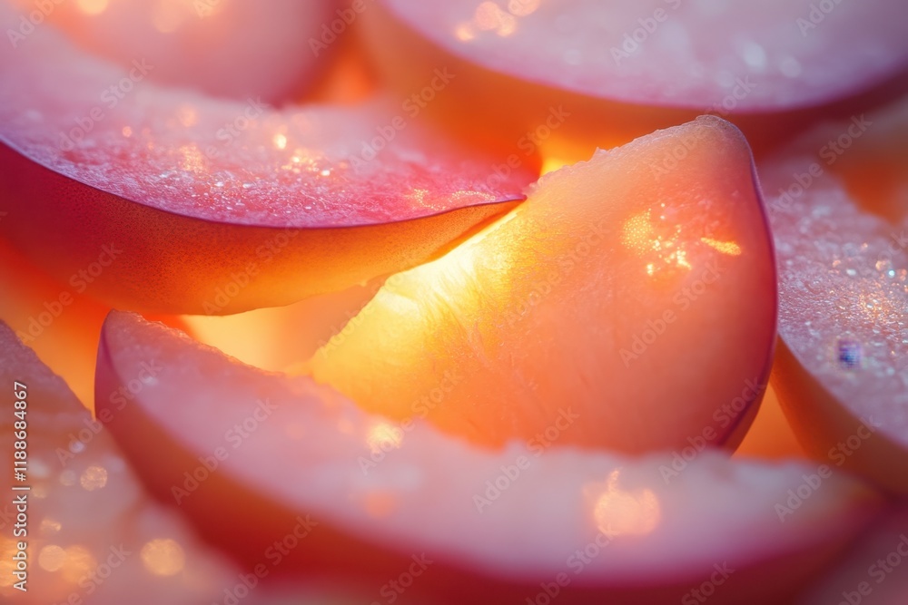 Poster slices of juicy fruit illuminated by soft light create a warm and inviting atmosphere