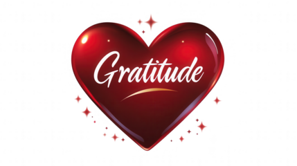 Flat vector of a heart icon in red with a label saying "Gratitude," perfect for Employee Appreciation Day, isolated on white, PNG file, transparent background.
