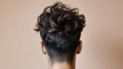 Curly hairstyle on man head with healthy scalp and well groomed hair