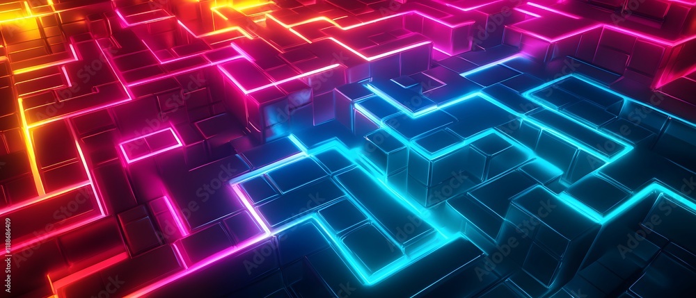 Poster a vibrant network of illuminated paths representing digital connections and futuristic technology in