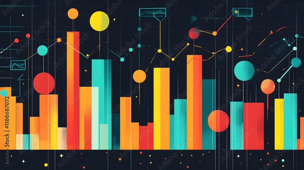Poster colorful data visualization showcasing graphs and statistics for business analytics and performance 