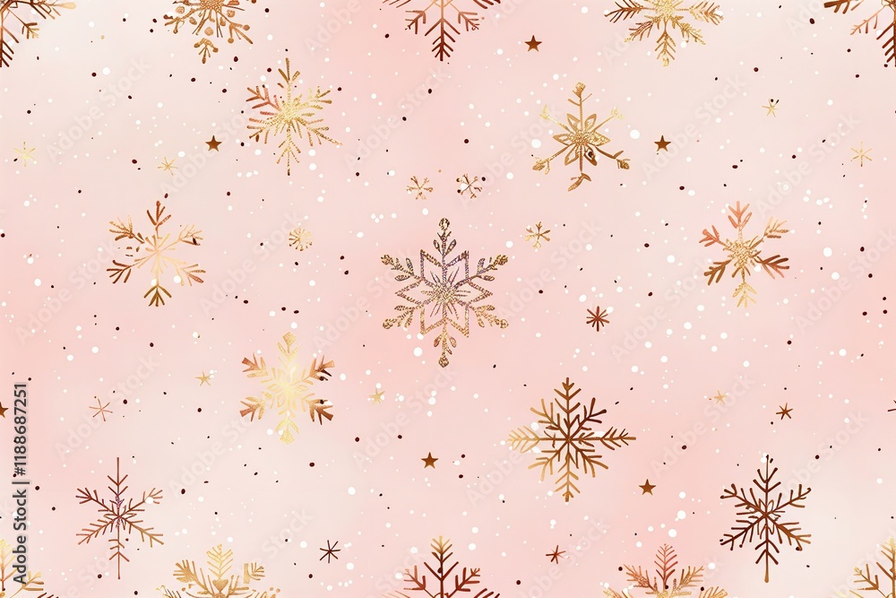 Poster golden snowflakes are displayed in close-up on a light pink background that is studio-clean with eno