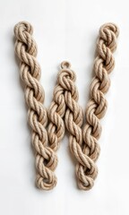 Obraz premium Letter or Number crafted from cotton rope tied in macramé knots with fringe ends on a white background 