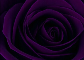 Closeup of a vibrant purple rose with intricate petals on dark background