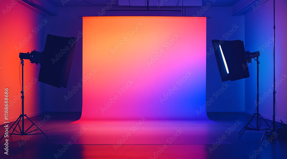 Poster vibrant photography studio setup with colorful gradient backdrop