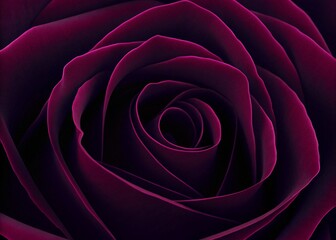 Closeup of a vibrant purple rose with intricate petals on dark background