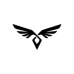 Abstract Winged Emblem Design in Solid Black against White Background