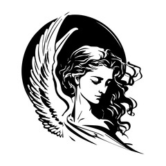 elegant angel illustration with detailed wing and graceful face design